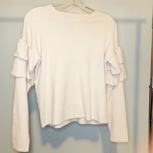 She + Sky Ruffle Sleeve Cream Sweater M